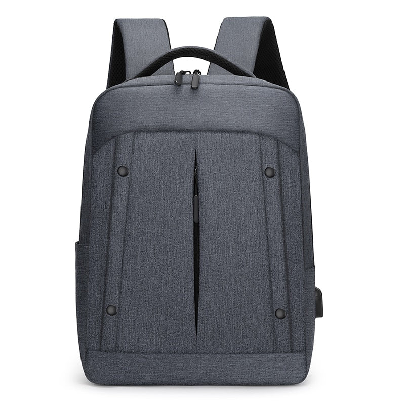 Men's multifunctional backpack with camouflage pattern, designed to hold a 15.6-inch laptop and featuring a USB charging port.