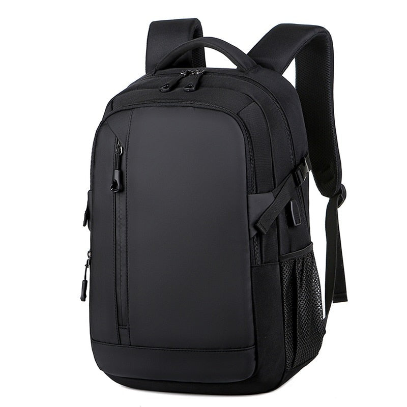 Men's multifunction waterproof backpack with USB charging port, featuring multiple compartments and a stylish design.