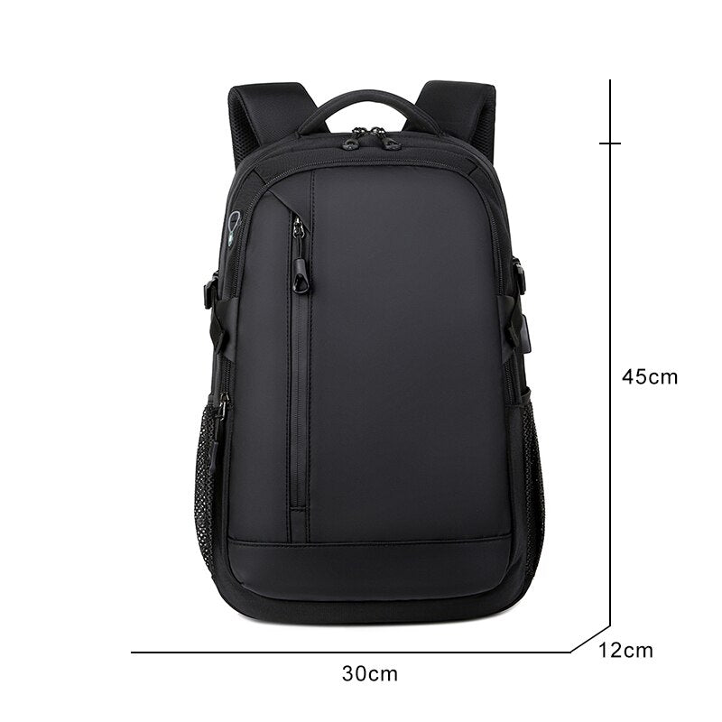 Men's multifunction waterproof backpack with USB charging port, featuring multiple compartments and a stylish design.