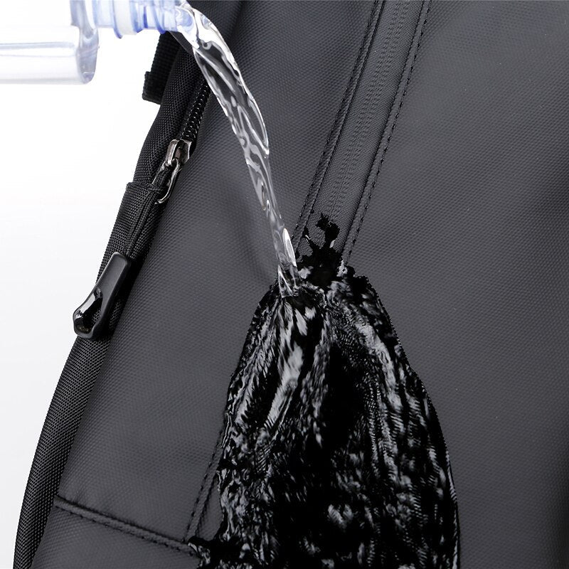 Men's multifunction waterproof backpack with USB charging port, featuring multiple compartments and a stylish design.