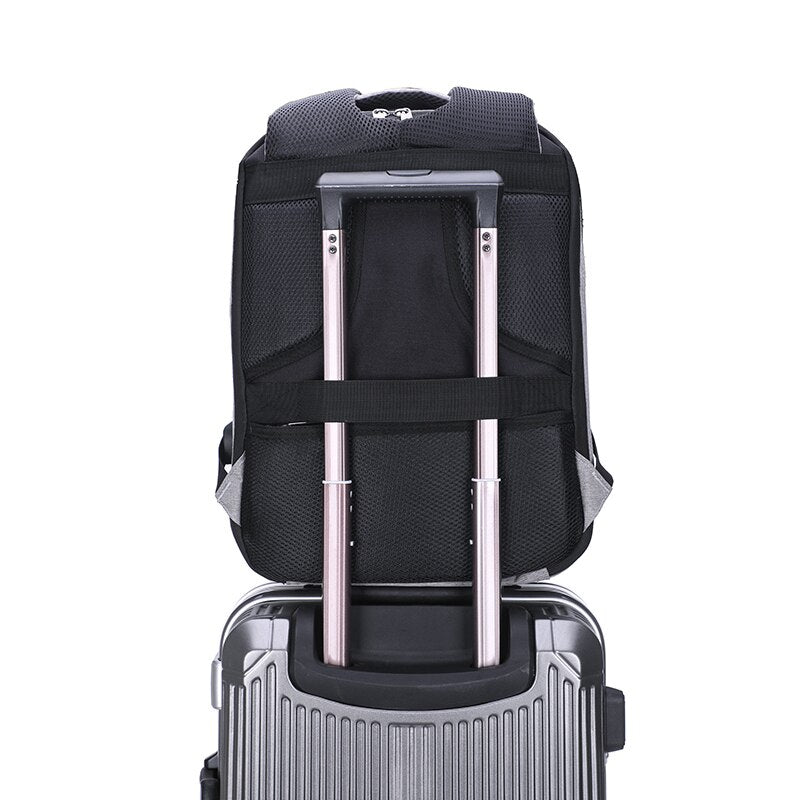 Men's multifunctional backpack with USB charging port, made of durable nylon, featuring multiple pockets and a stylish design.