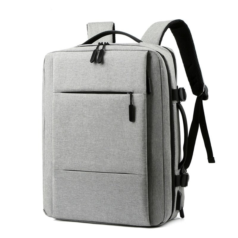 Men's multifunctional waterproof backpack with USB charging port, featuring multiple compartments and ergonomic design.