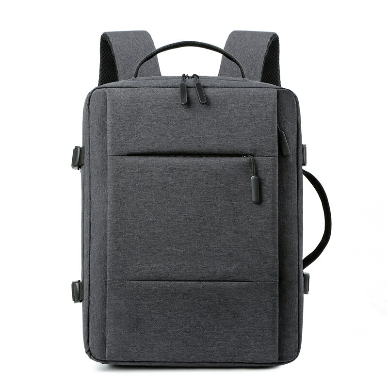 Men's multifunctional waterproof backpack with USB charging port, featuring multiple compartments and ergonomic design.