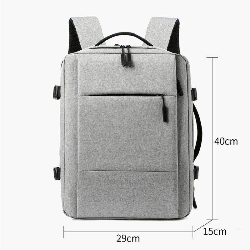 Men's multifunctional waterproof backpack with USB charging port, featuring multiple compartments and ergonomic design.