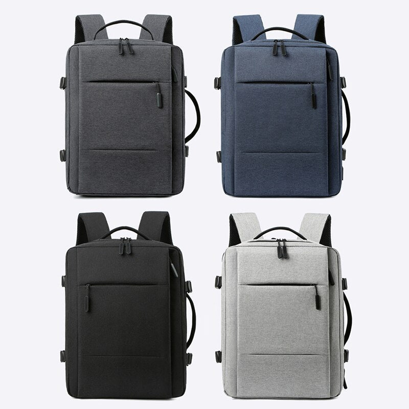 Men's multifunctional waterproof backpack with USB charging port, featuring multiple compartments and ergonomic design.