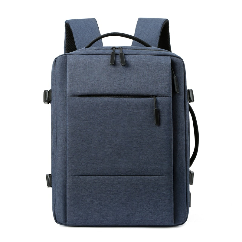 Men's multifunctional waterproof backpack with USB charging port, featuring multiple compartments and ergonomic design.