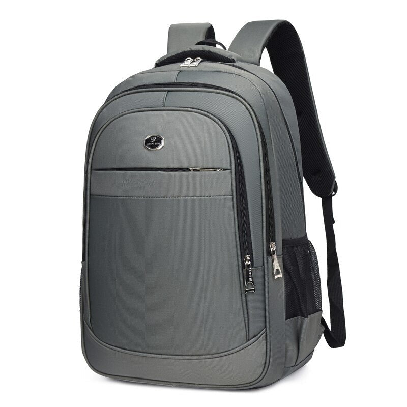 Men's multifunctional waterproof business backpack made of Oxford material, featuring multiple pockets and a stylish design.