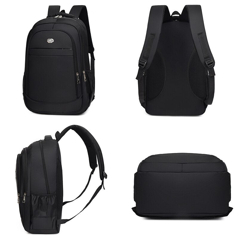 Men's multifunctional waterproof business backpack made of Oxford material, featuring multiple pockets and a stylish design.