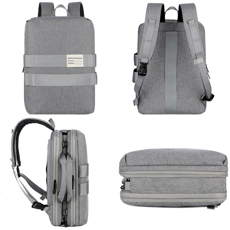 Men's multifunctional waterproof nylon backpack in solid design, featuring multiple compartments and soft straps for comfort.