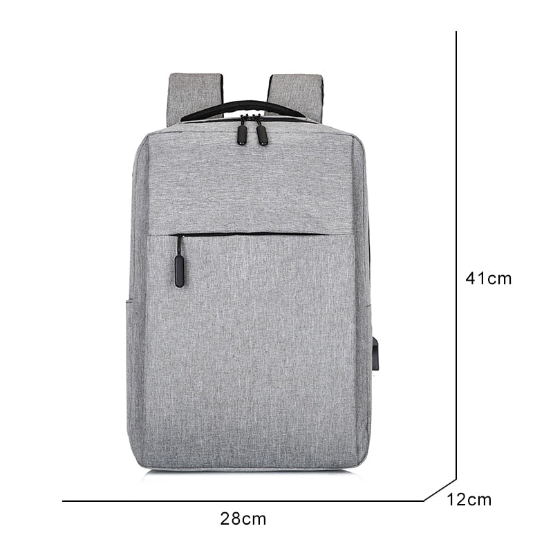 Men's waterproof Oxford cloth backpack with USB charging port, featuring adjustable straps and multiple compartments.