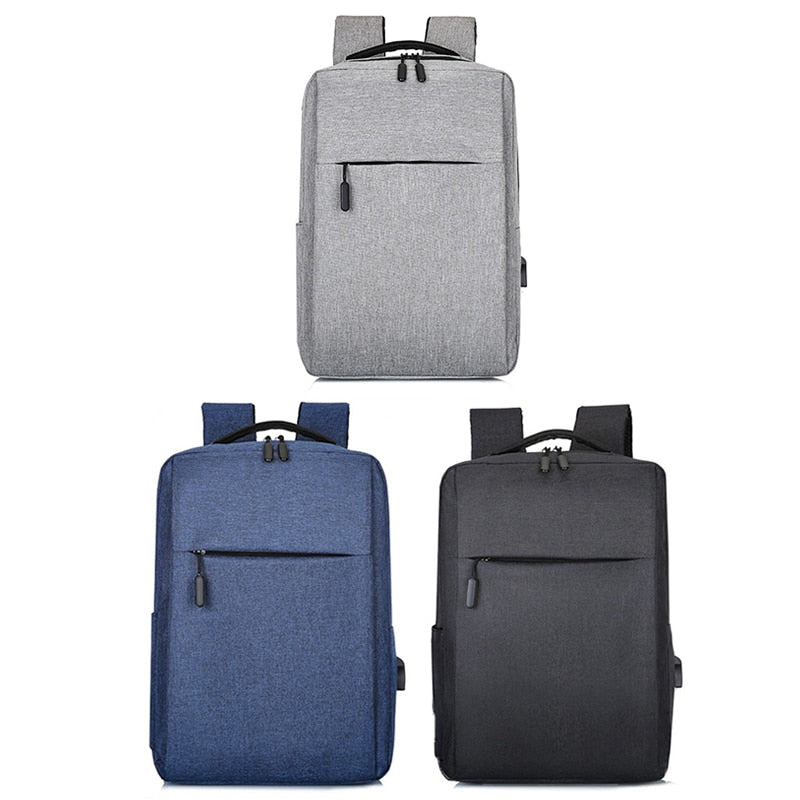 Men's waterproof Oxford cloth backpack with USB charging port, featuring adjustable straps and multiple compartments.