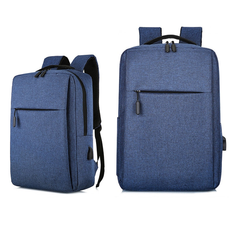 Men's waterproof Oxford cloth backpack with USB charging port, featuring adjustable straps and multiple compartments.