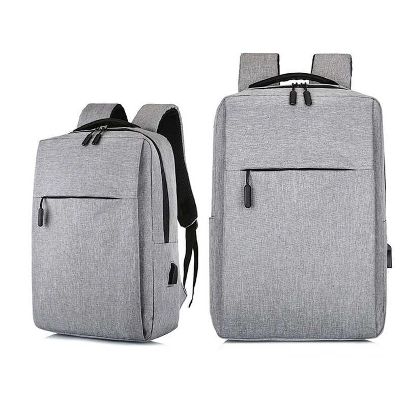 Men's waterproof Oxford cloth backpack with USB charging port, featuring adjustable straps and multiple compartments.