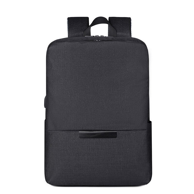 Men's waterproof nylon backpack with USB charging port and reflective stripe, featuring adjustable straps and multiple pockets.