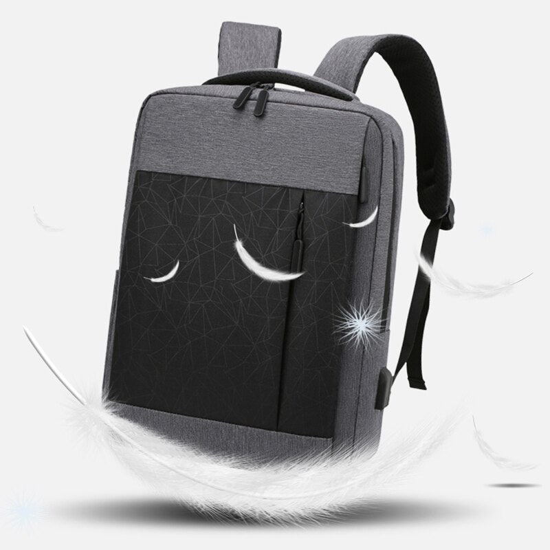 Men's multifunctional backpack with USB charging port, waterproof design, and multiple pockets for organization.