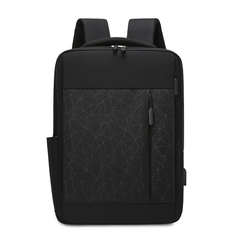 Men's multifunctional backpack with USB charging port, waterproof design, and multiple pockets for organization.