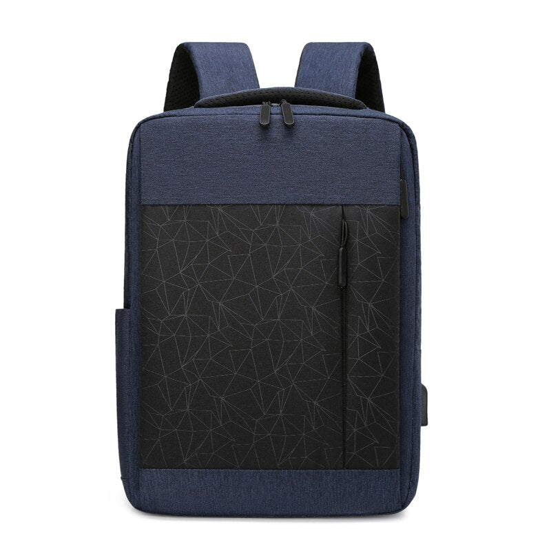 Men's multifunctional backpack with USB charging port, waterproof design, and multiple pockets for organization.