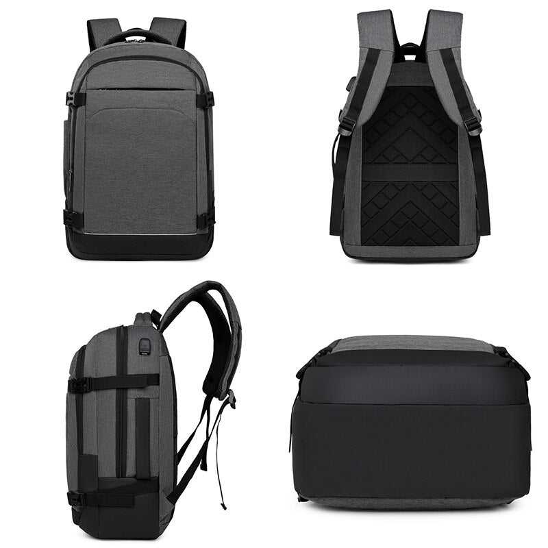 Men's Business Backpack featuring USB charging port, nylon material, and spacious compartments for laptops and essentials.