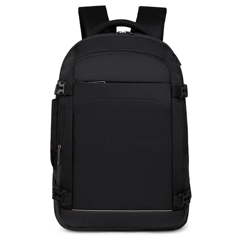 Men's Business Backpack featuring USB charging port, nylon material, and spacious compartments for laptops and essentials.