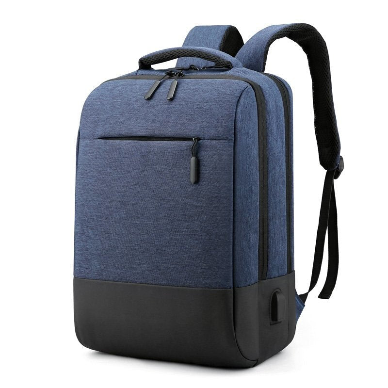 Men's Business Backpack in black nylon with USB charging port, featuring multiple compartments and a stylish design.