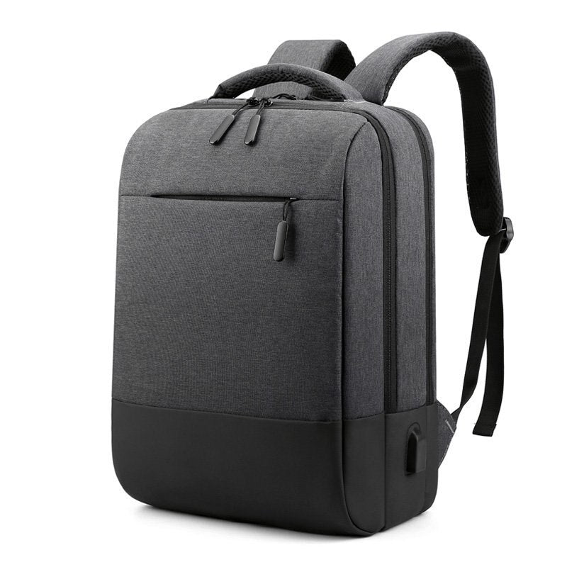 Men's Business Backpack in black nylon with USB charging port, featuring multiple compartments and a stylish design.