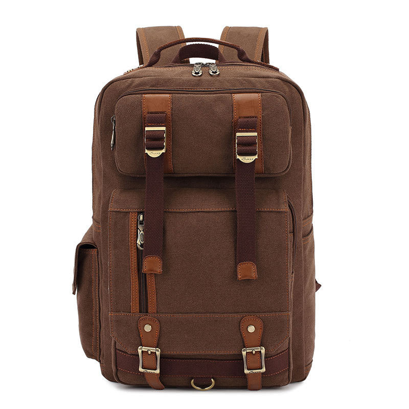 Men's canvas travel backpack in a stylish design, featuring multiple pockets and adjustable straps, perfect for all occasions.