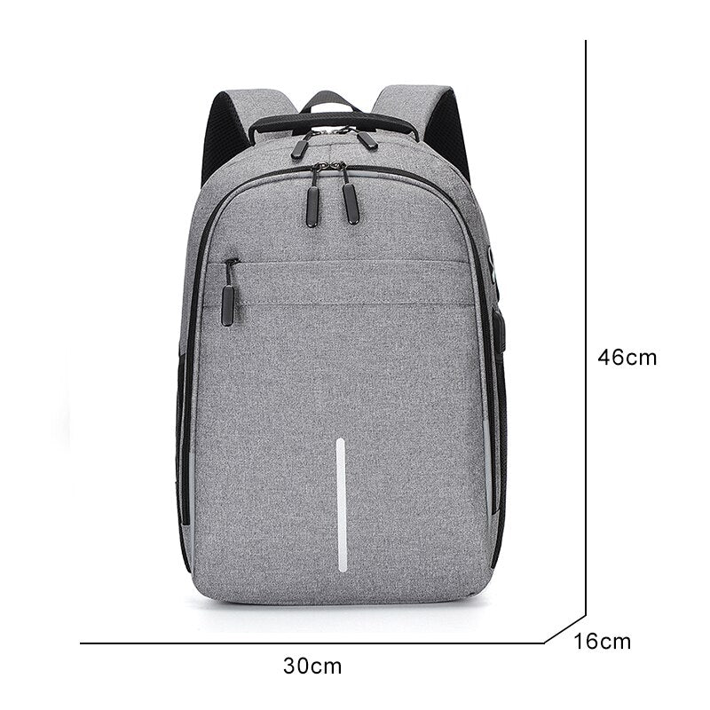 Mens Multifunctional Business Casual Rucksack with USB charging port, showcasing its sleek design and multiple pockets.