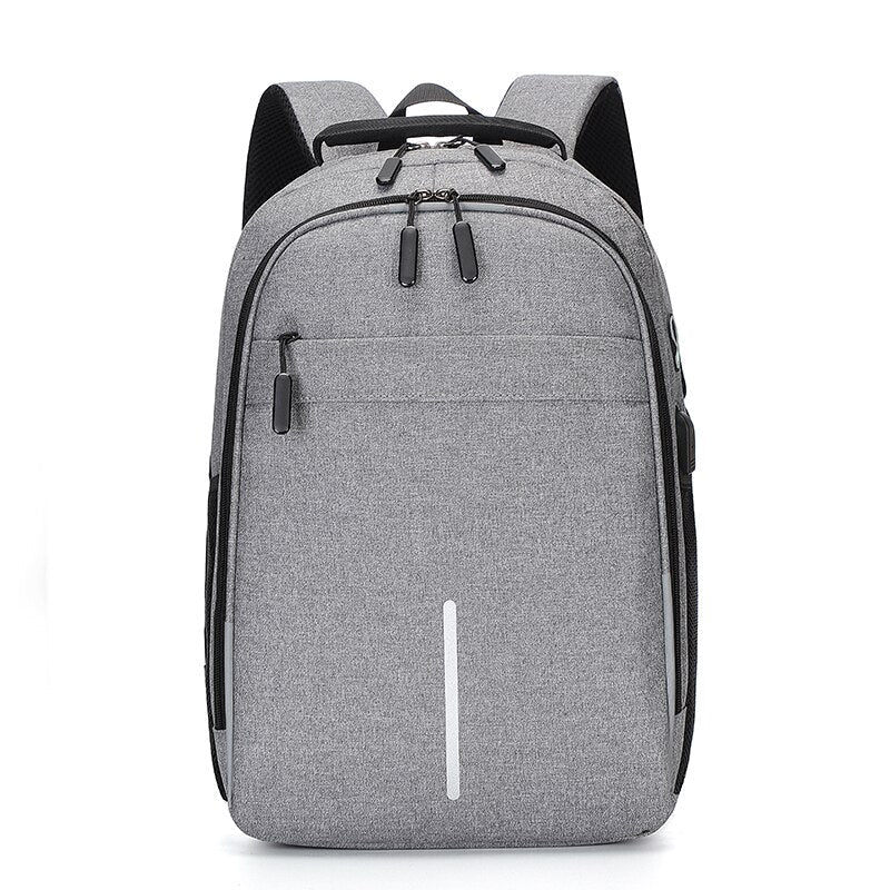 Mens Multifunctional Business Casual Rucksack with USB charging port, showcasing its sleek design and multiple pockets.