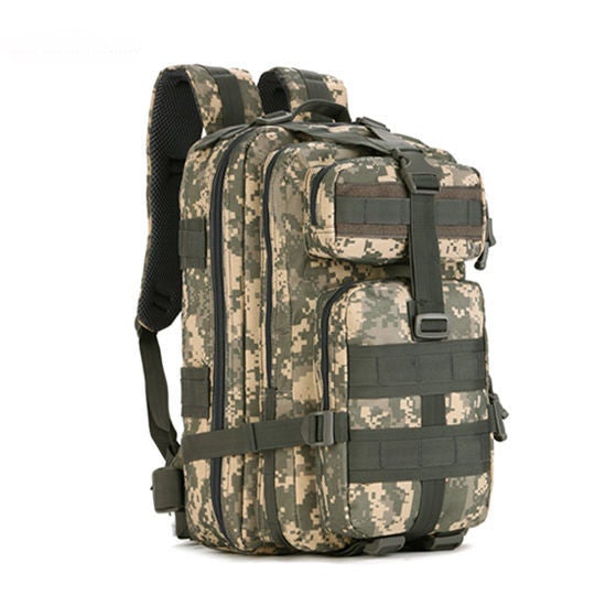 Men's Tactical Outdoor Travel Backpack in digital camouflage, showcasing its durable 600D polyester material and spacious design.