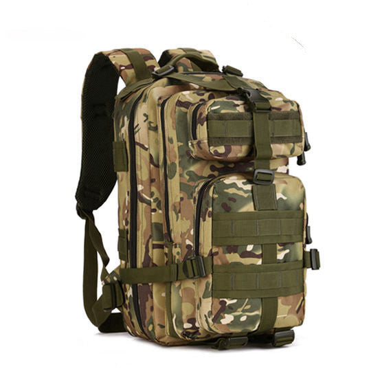 Men's Tactical Outdoor Travel Backpack in digital camouflage, showcasing its durable 600D polyester material and spacious design.