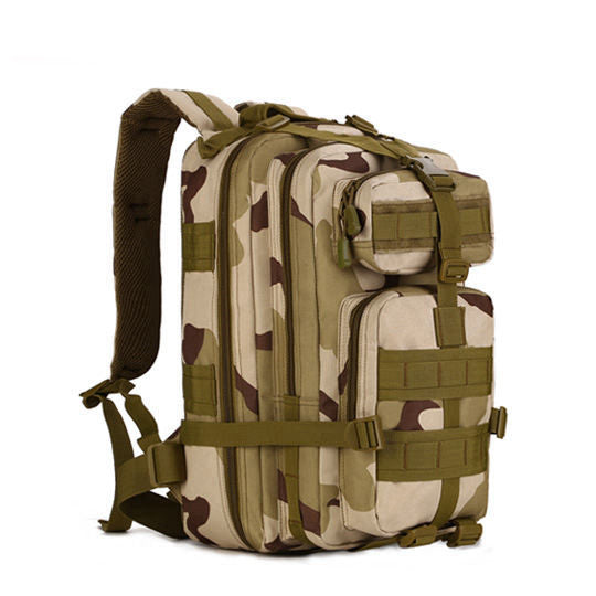 Men's Tactical Outdoor Travel Backpack in digital camouflage, showcasing its durable 600D polyester material and spacious design.