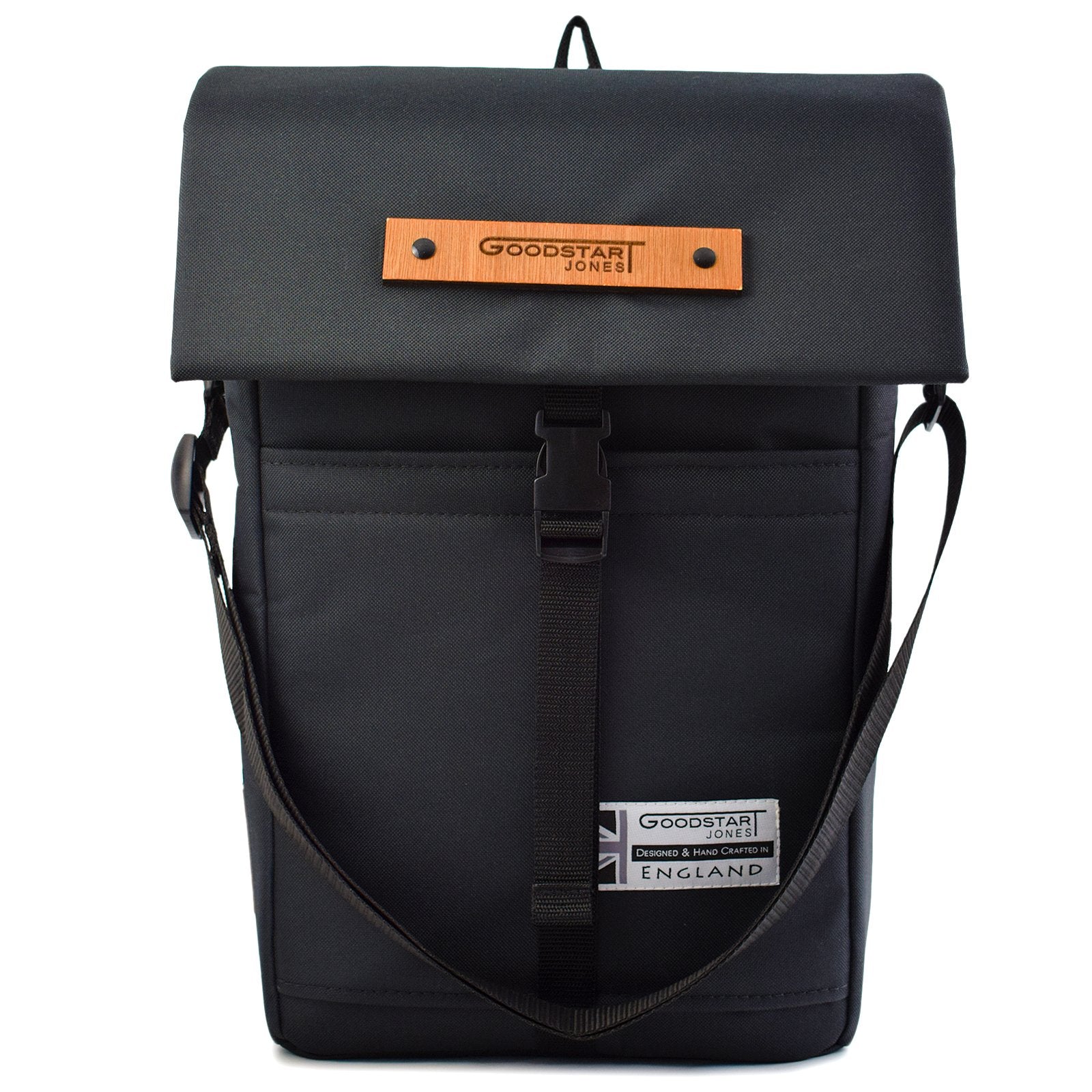 MERCHANT Backpack in black, showcasing its stylish roll-top design and durable construction, perfect for daily use.