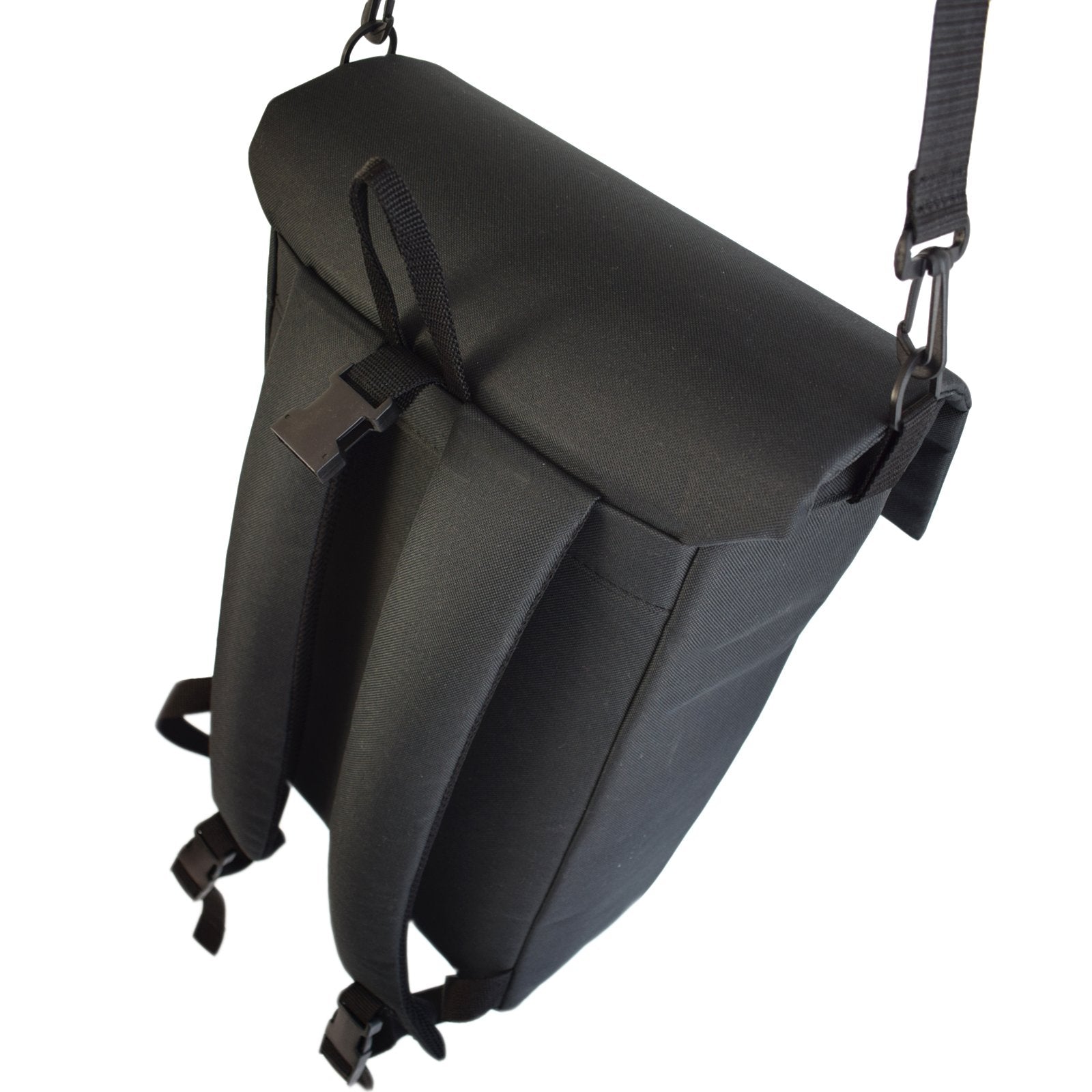 MERCHANT Backpack in black, showcasing its stylish roll-top design and durable construction, perfect for daily use.