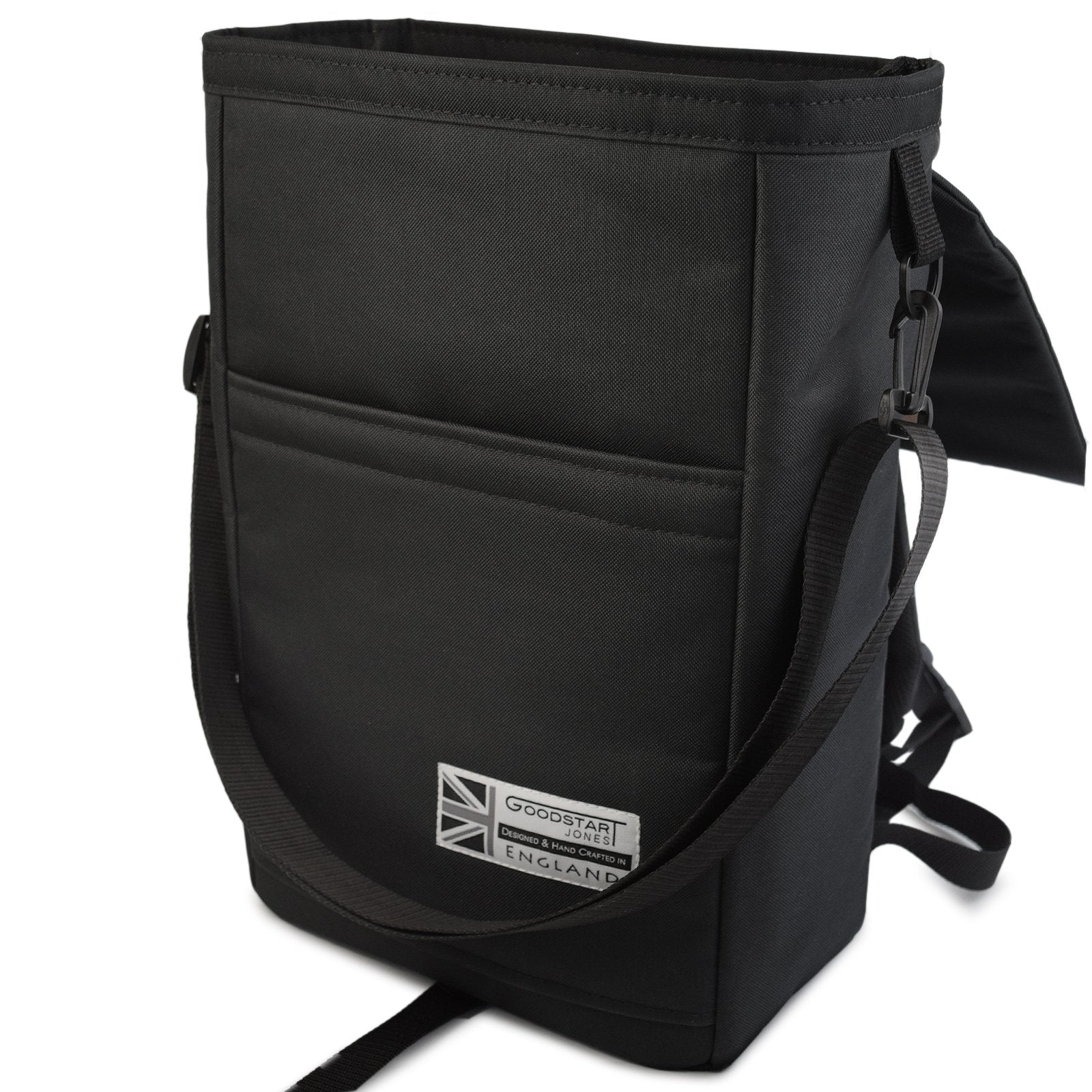 MERCHANT Backpack in black, showcasing its stylish roll-top design and durable construction, perfect for daily use.