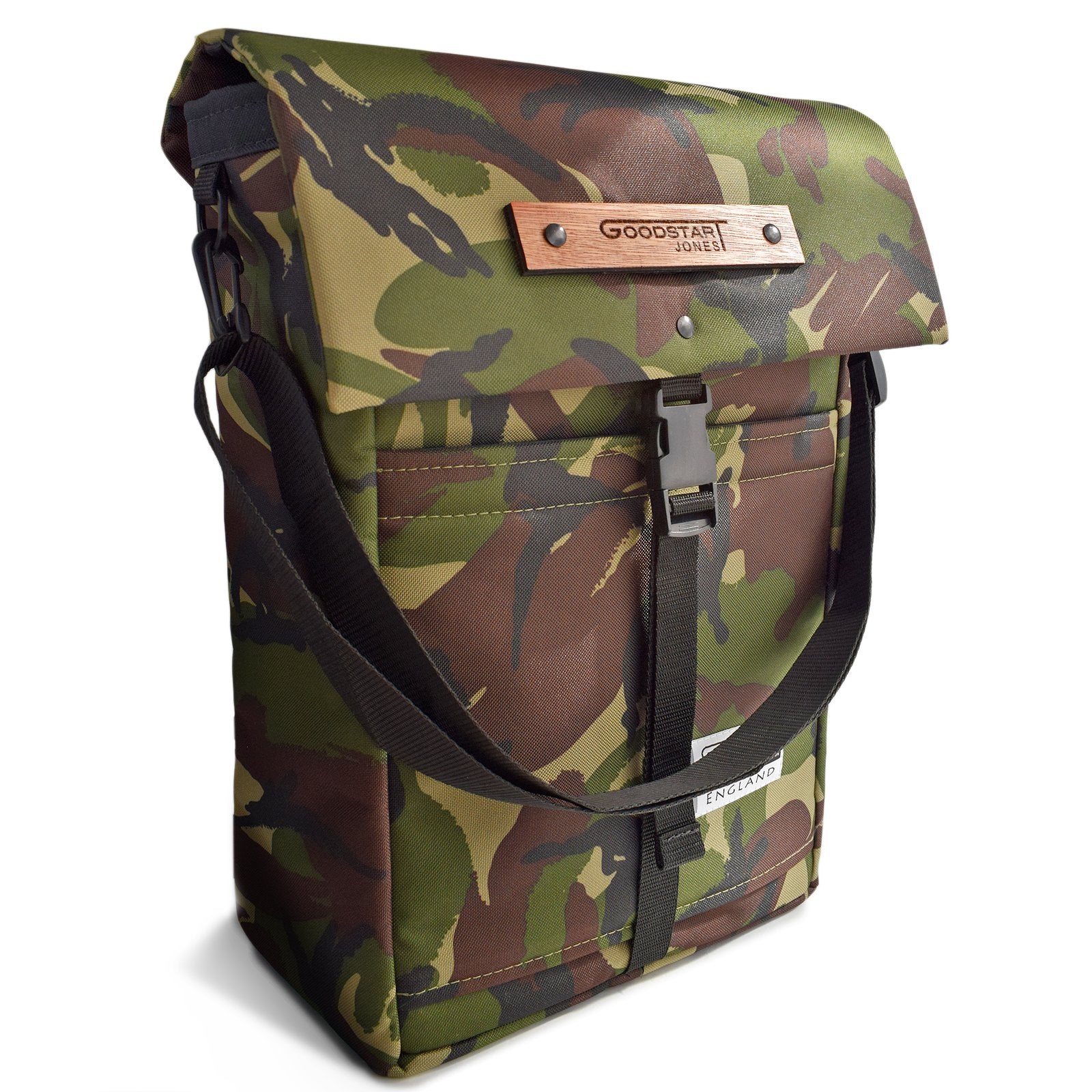 MERCHANT Backpack in CAMO featuring a stylish roll-top design, durable fabric, and multiple compartments for organization.