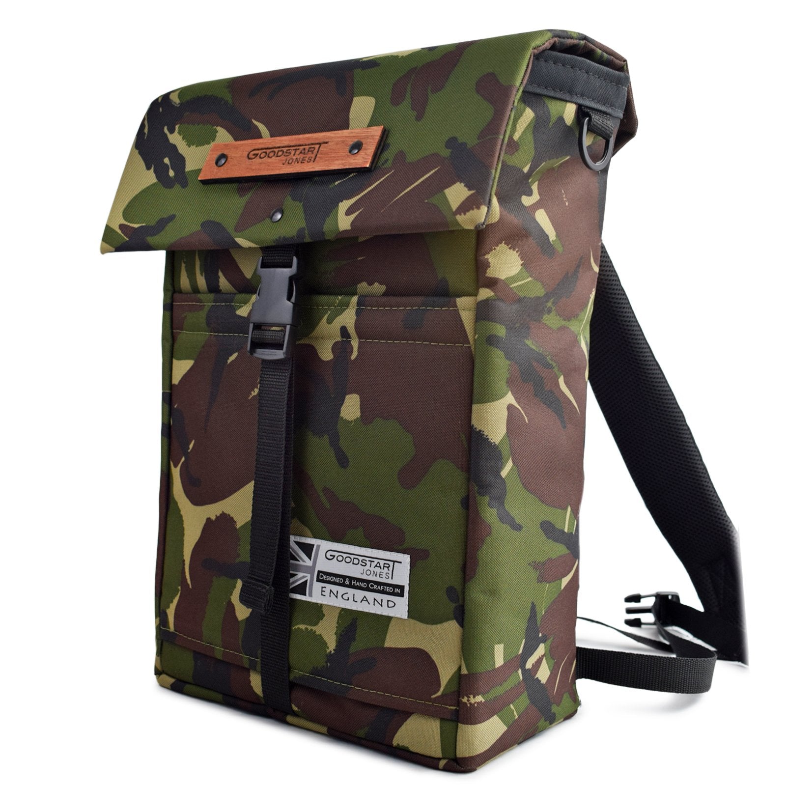 MERCHANT Backpack in CAMO featuring a stylish roll-top design, durable fabric, and multiple compartments for organization.