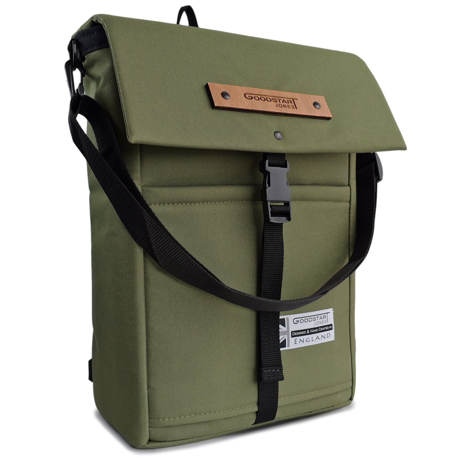 MERCHANT Backpack in Olive Green, showcasing its stylish roll-top design and durable materials.