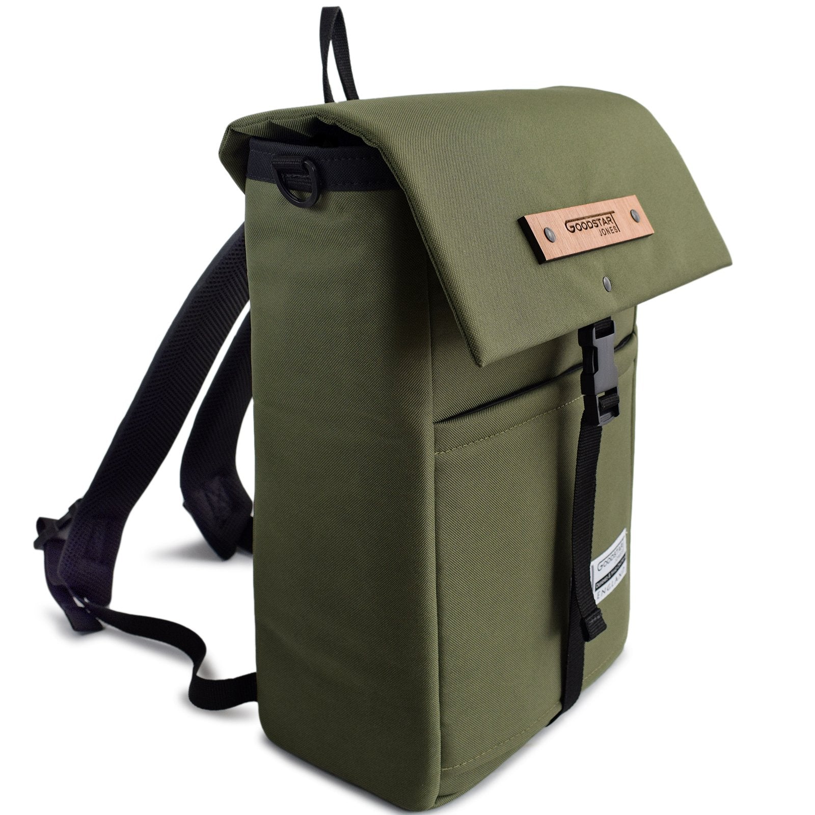 MERCHANT Backpack in Olive Green, showcasing its stylish roll-top design and durable materials.