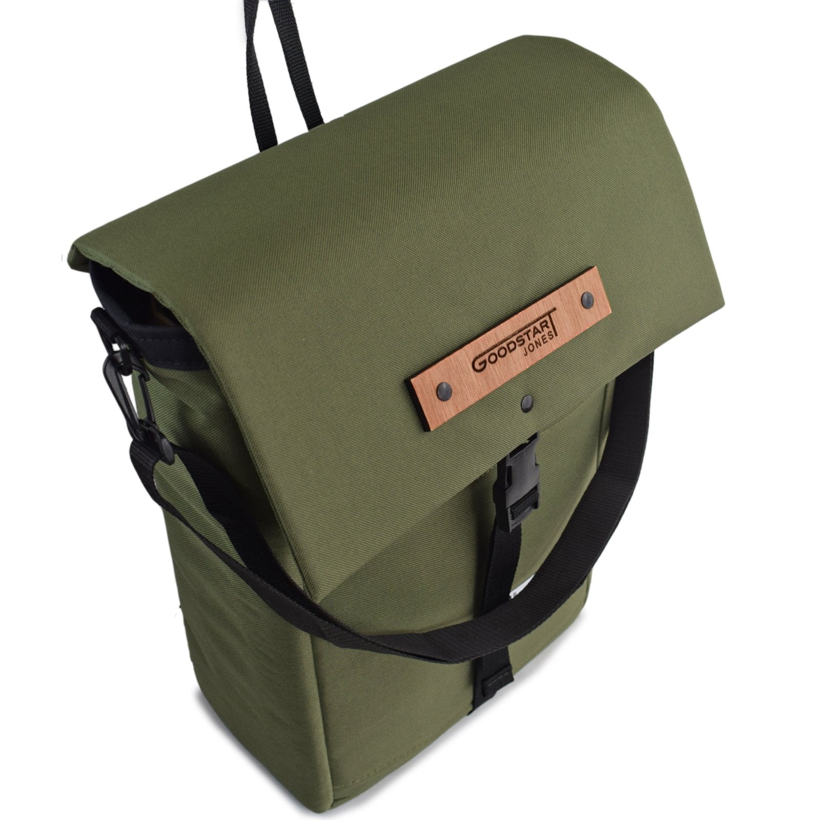 MERCHANT Backpack in Olive Green, showcasing its stylish roll-top design and durable materials.