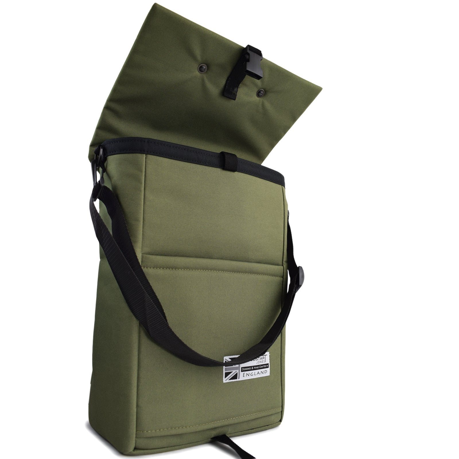 MERCHANT Backpack in Olive Green, showcasing its stylish roll-top design and durable materials.