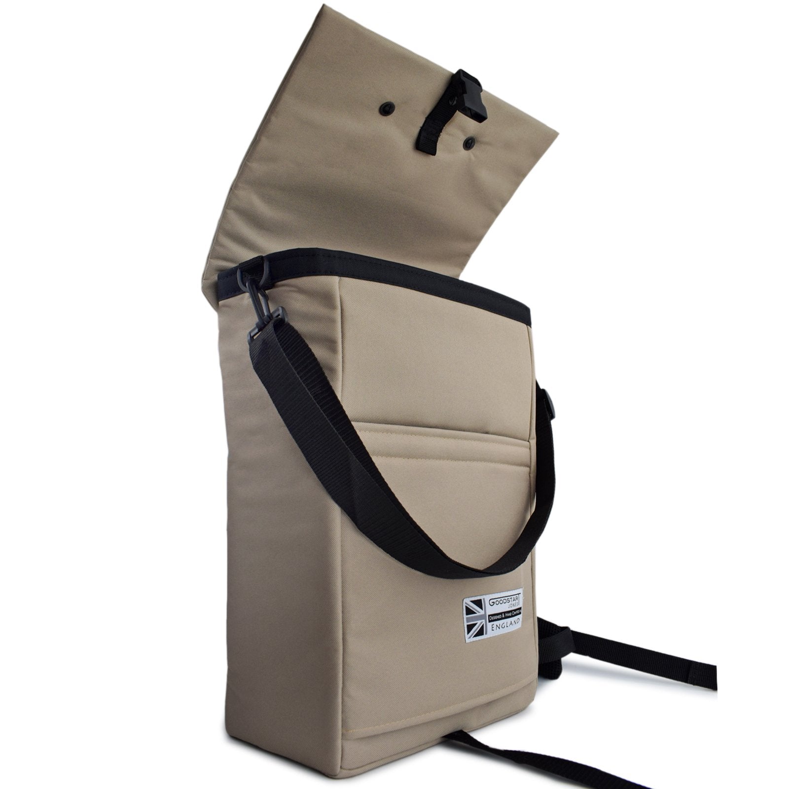 MERCHANT Backpack in Sand showcasing its stylish roll-top design and durable materials, perfect for daily use.