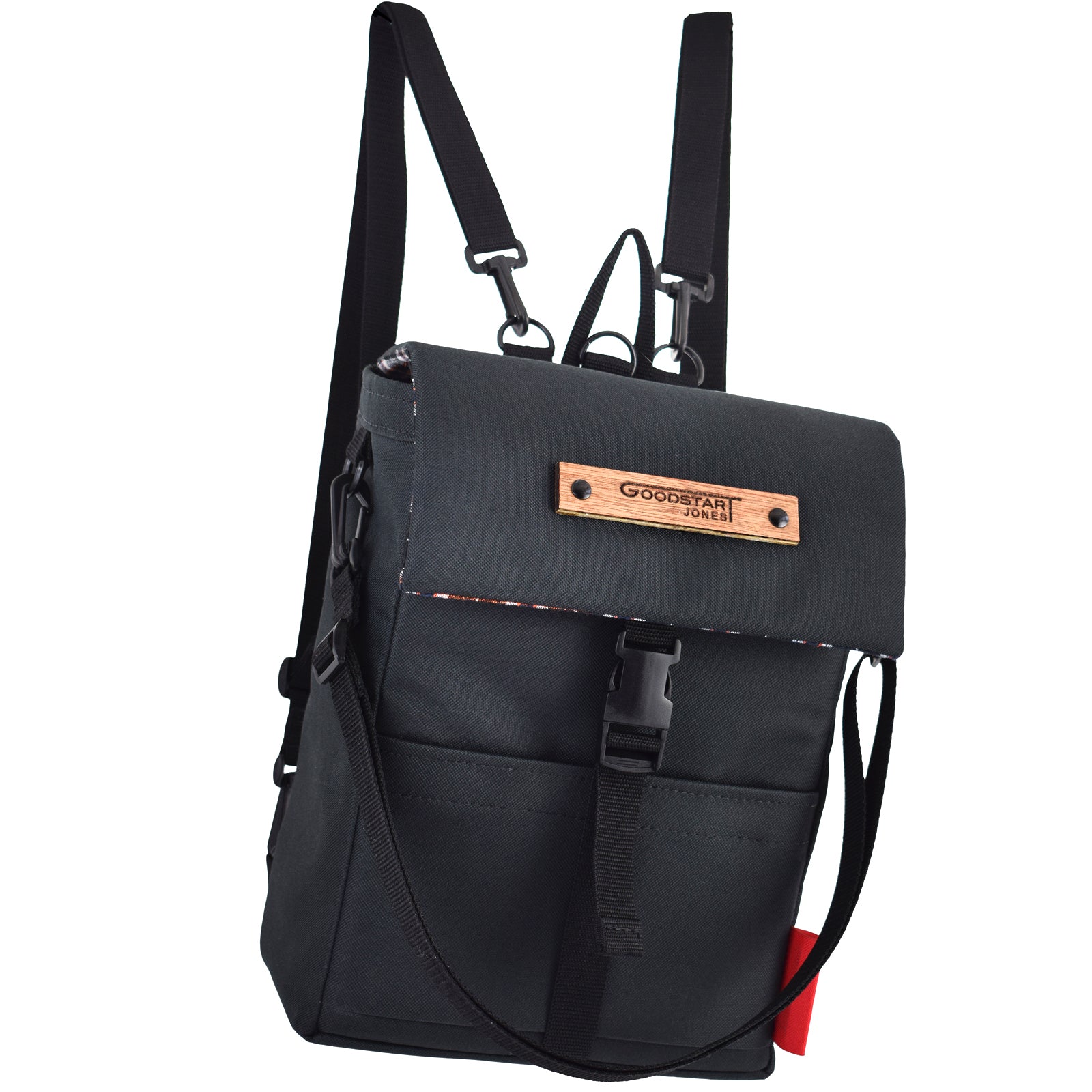 Mini Merchant Backpack in BLACK, showcasing its sleek design and multifunctional features, perfect for daily use.