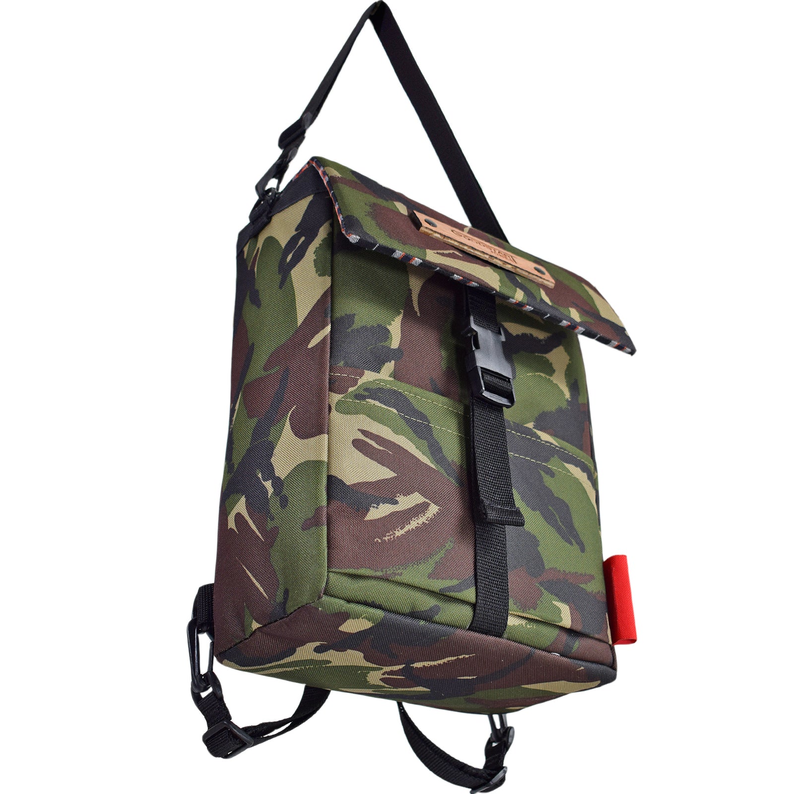 Mini Merchant Backpack in CAMO featuring a stylish camo pattern, adjustable straps, and multiple compartments for versatile use.