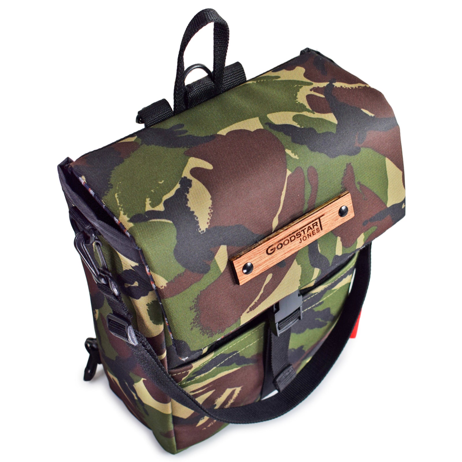 Mini Merchant Backpack in CAMO featuring a stylish camo pattern, adjustable straps, and multiple compartments for versatile use.