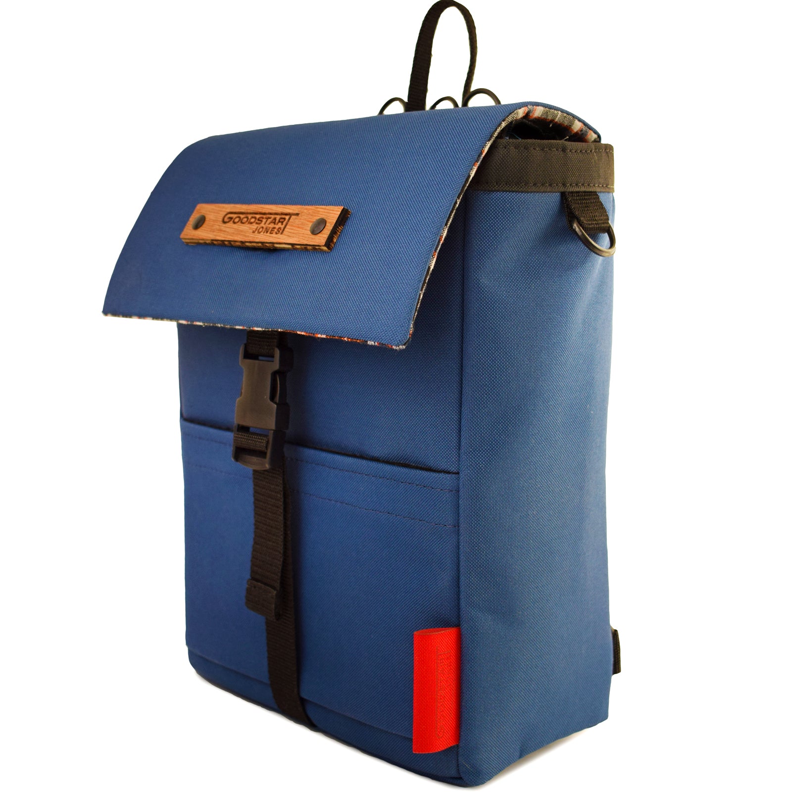 Mini Merchant Backpack in Navy Blue, showcasing its stylish design and multifunctional features.