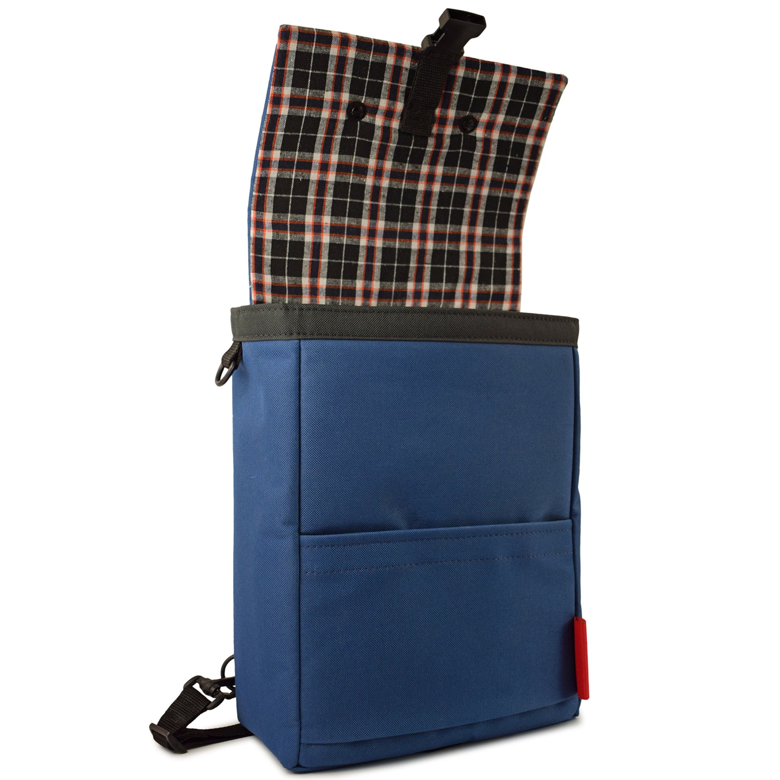 Mini Merchant Backpack in Navy Blue, showcasing its stylish design and multifunctional features.