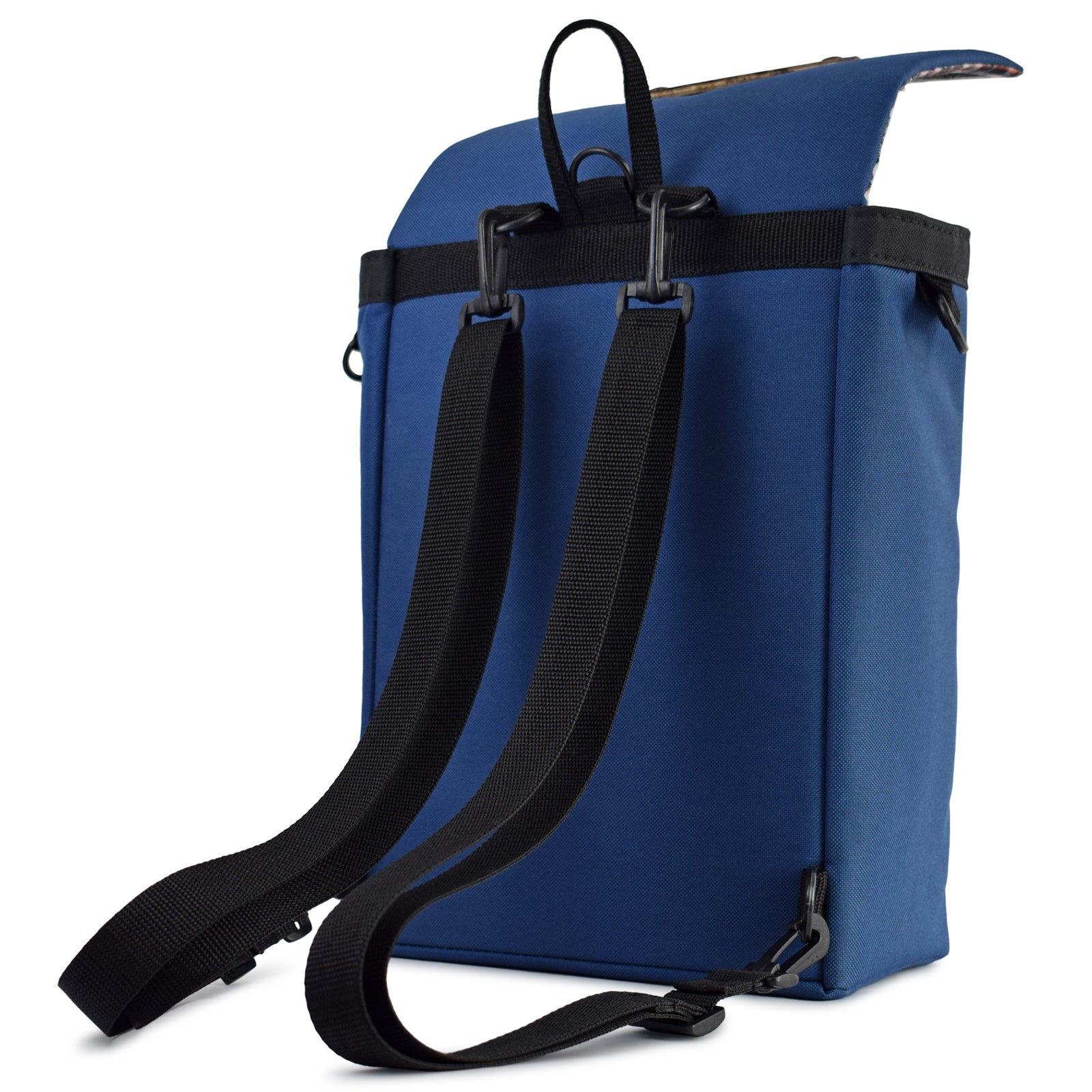 Mini Merchant Backpack in Navy Blue, showcasing its stylish design and multifunctional features.