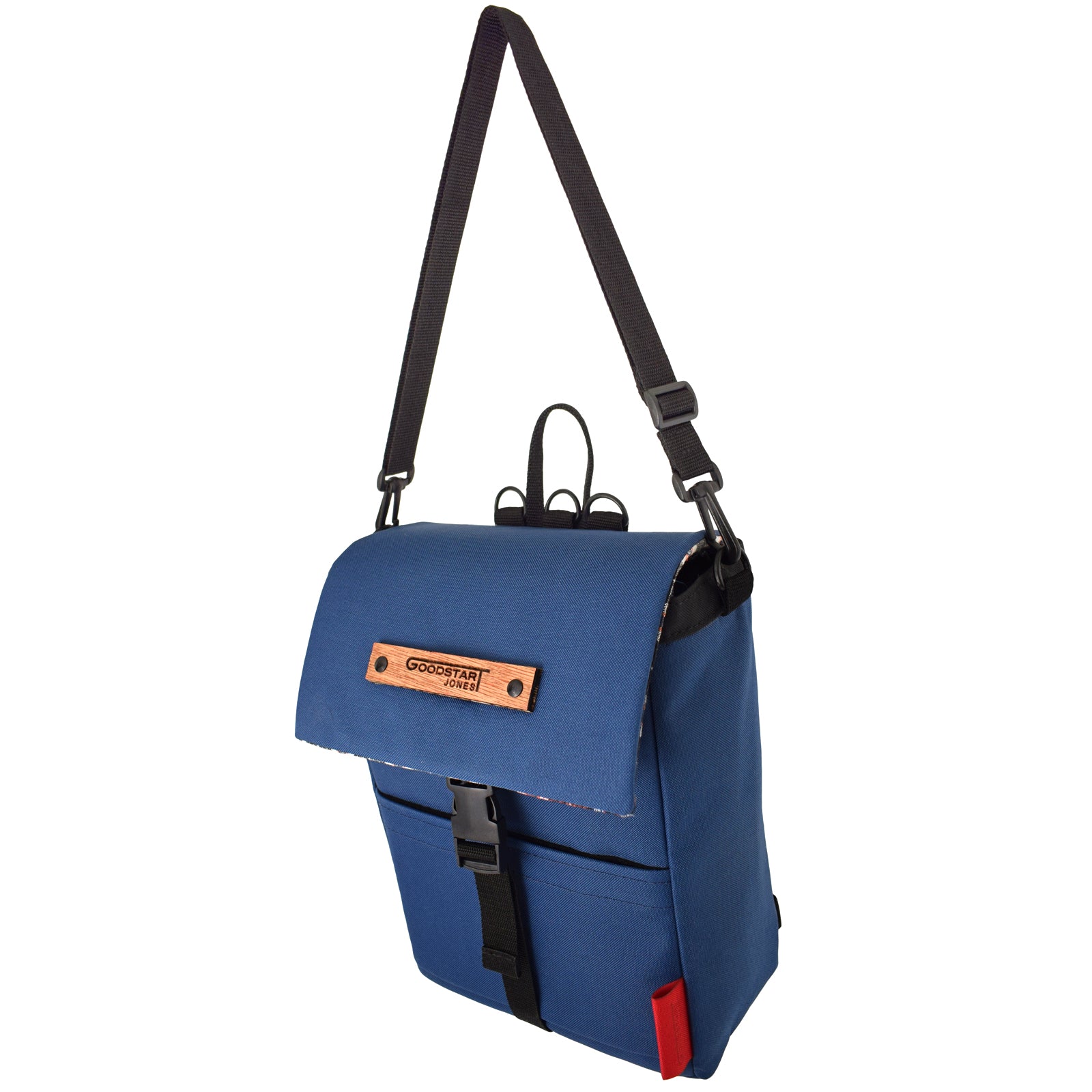 Mini Merchant Backpack in Navy Blue, showcasing its stylish design and multifunctional features.