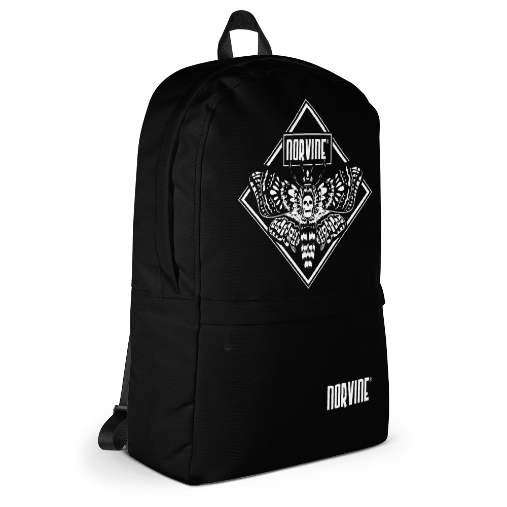 Moth Backpack in medium size, featuring water-resistant polyester, multiple pockets including a laptop compartment, and padded ergonomic straps.