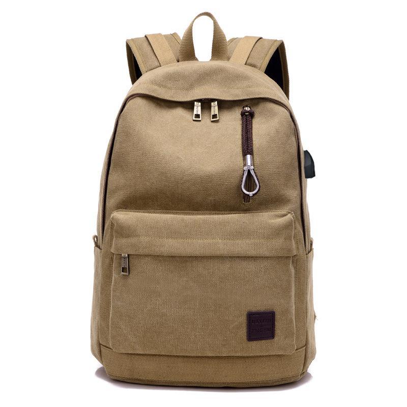 Multi-function unisex canvas backpack featuring a USB charging port, spacious compartments, and a stylish design.